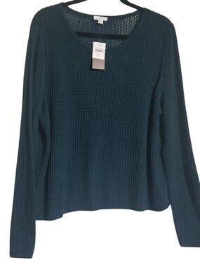 NWT J Jill Women's Open Knit Forest Green Sweater Sz XL